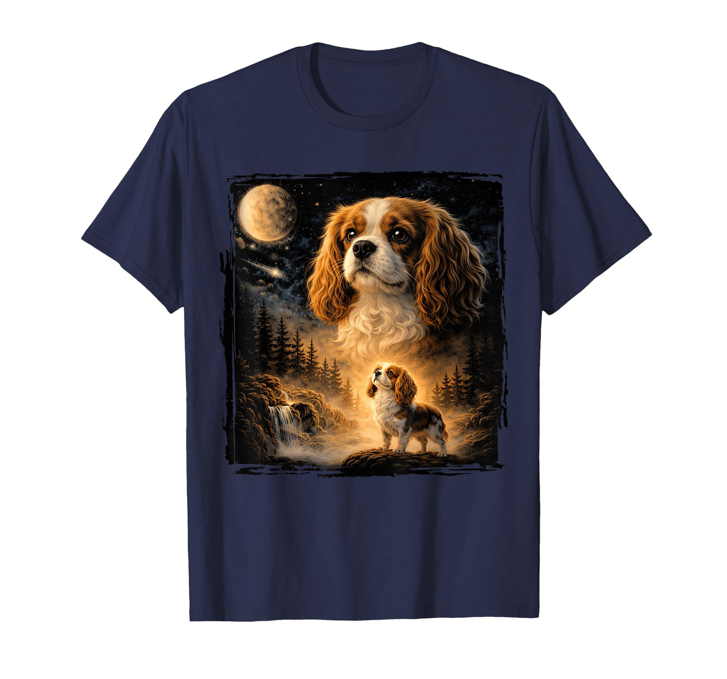 Retro 90s Cavalier King Charles Spaniel Howling At The Moon T-Shirt