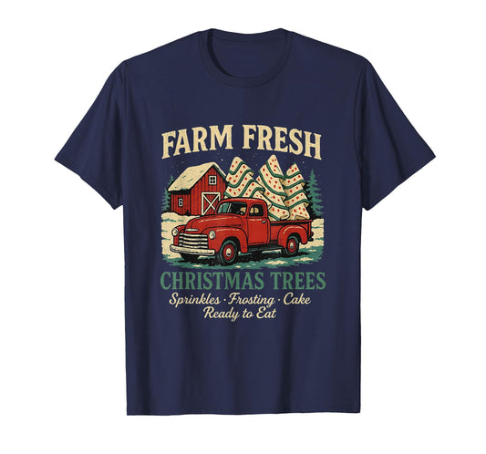 Farm Fresh Debbie Christmas Cake Retro Red Truck Holiday T-Shirt