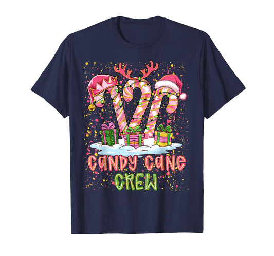 Candy Cane Crew Pink Coquette Preppy Color Xmas PJ Santa Hat T-Shirt