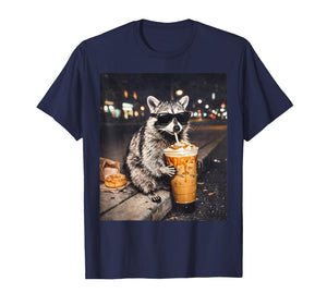 Cool Raccoon Drinking Iced Coffee Animal Meme Graphic T-Shirt