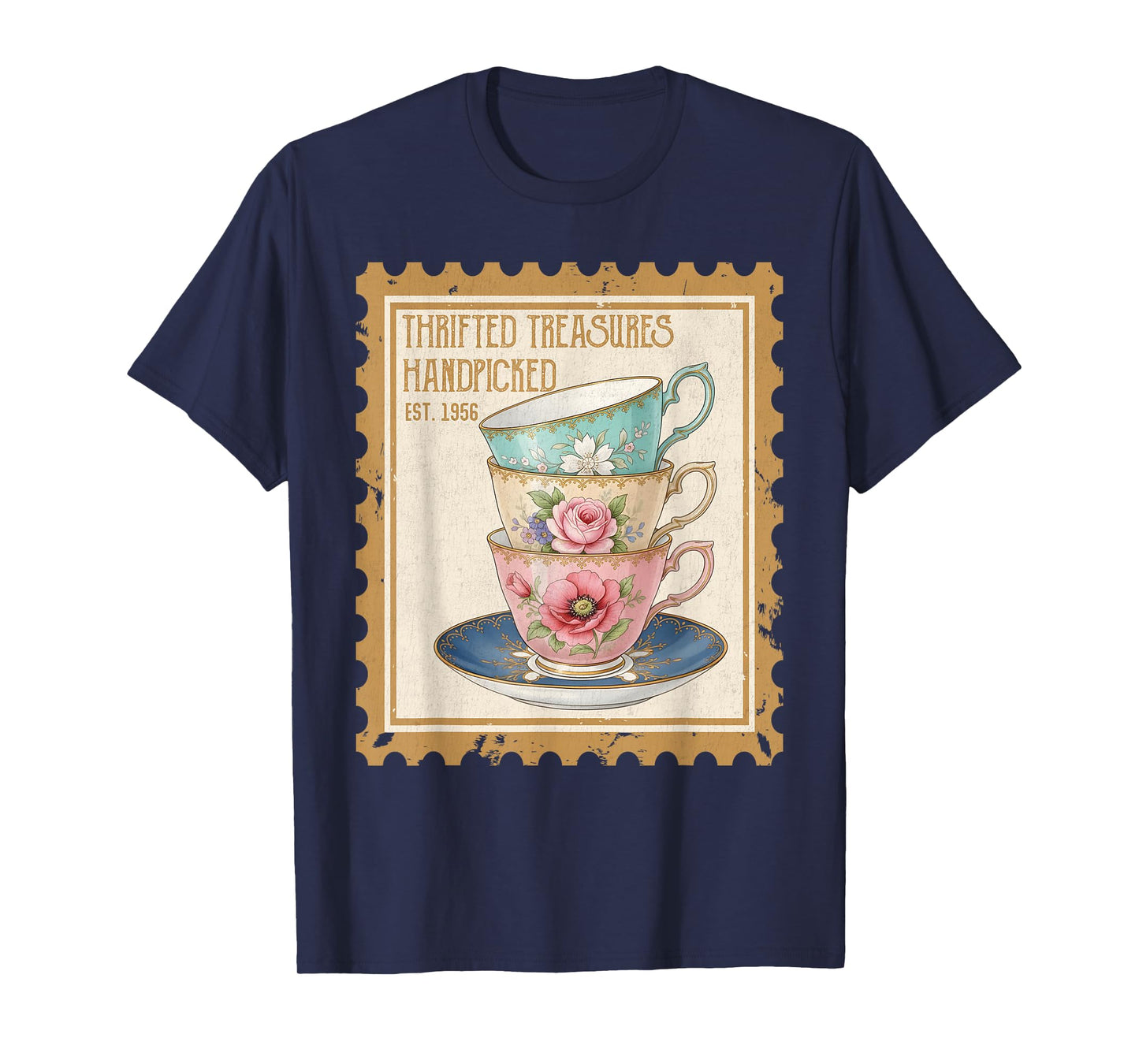 Thrifted Teascure Handpicked, Grandma Core Thrifting Stamp T-Shirt