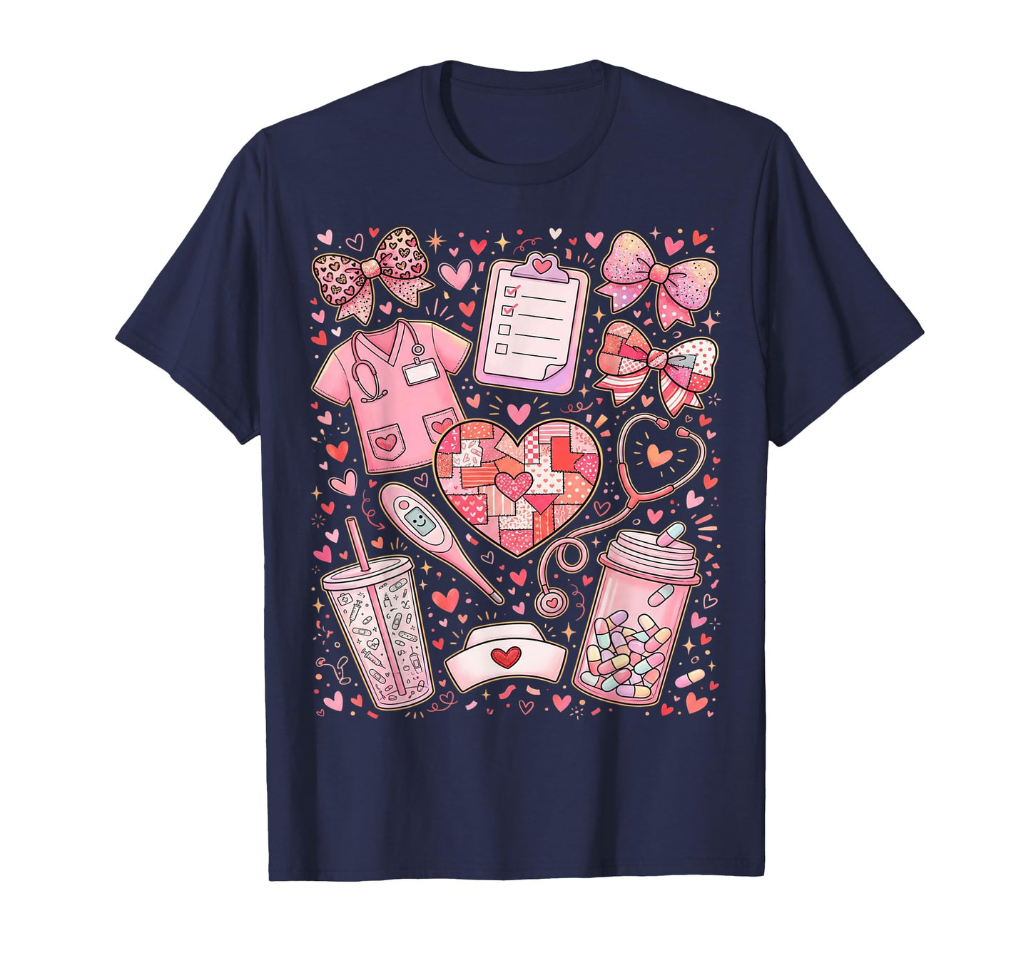 Pink Healthcare ER RN CNA ICU Valentine Nurse Heart Nurses T-Shirt