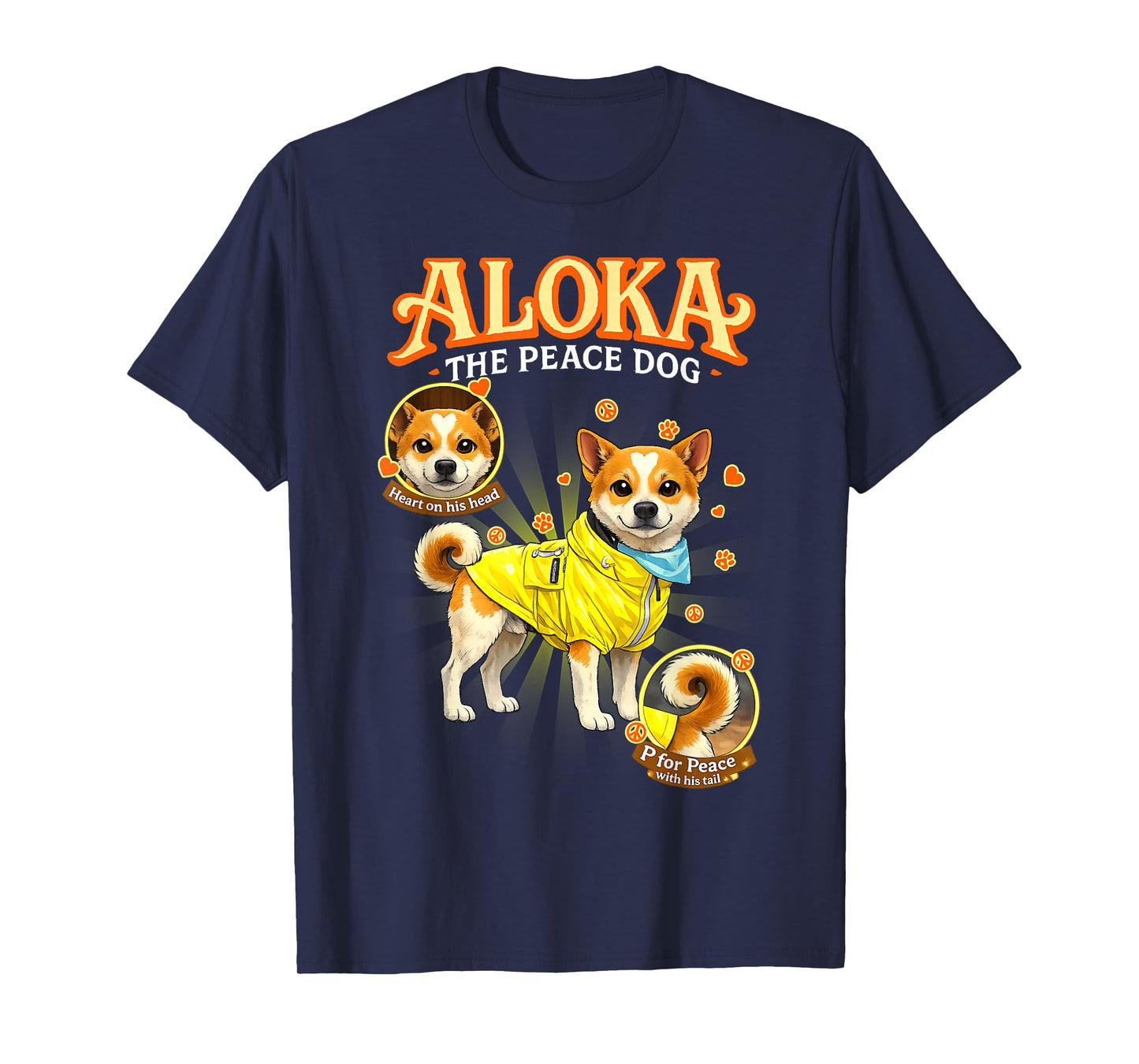 Aloka The Peace Dog - Heart Mark and Peace Tail T-Shirt