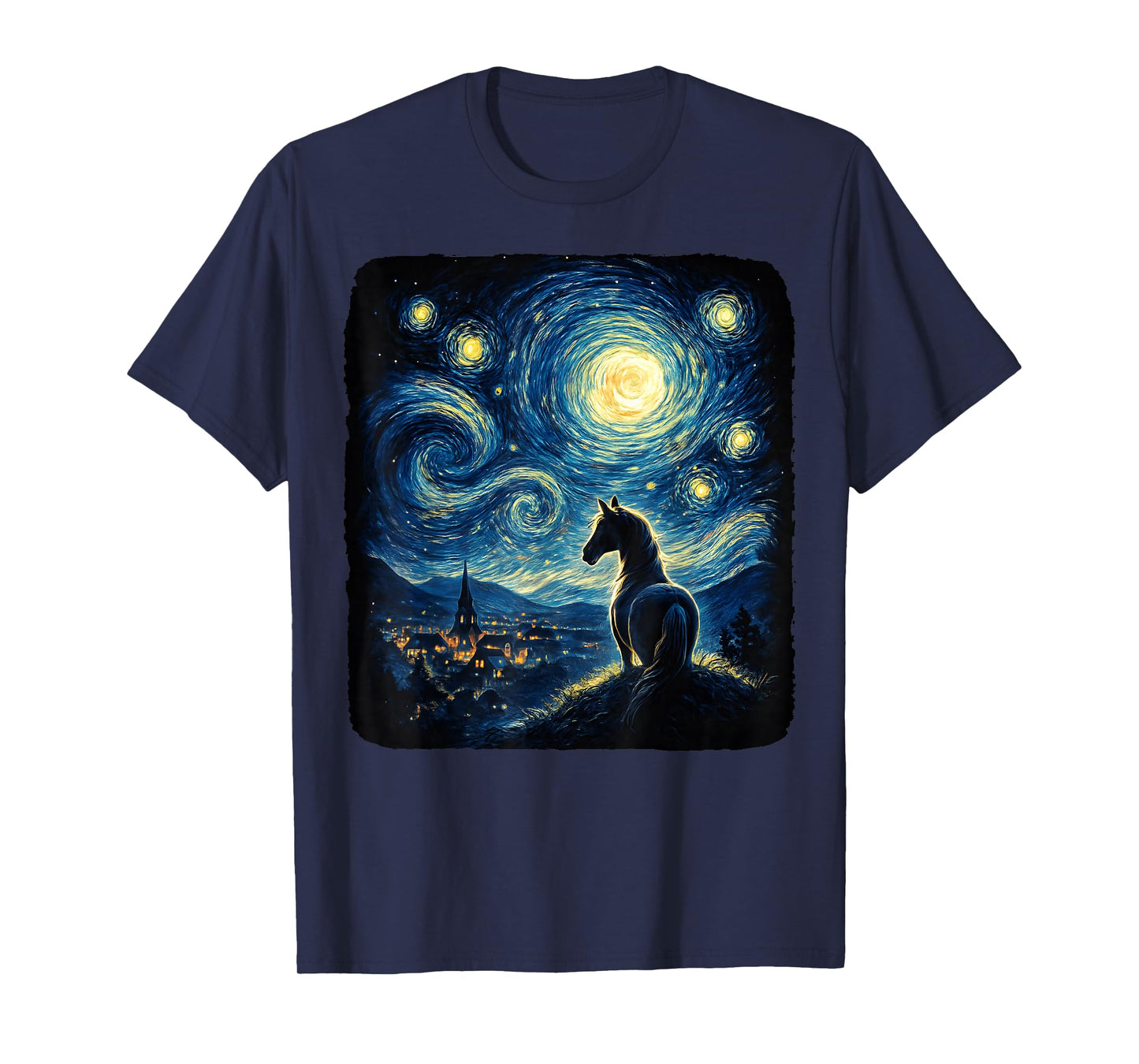 Van Gogh Cowgirl Horse Starry Funny Night Horses Lover Girls T-Shirt