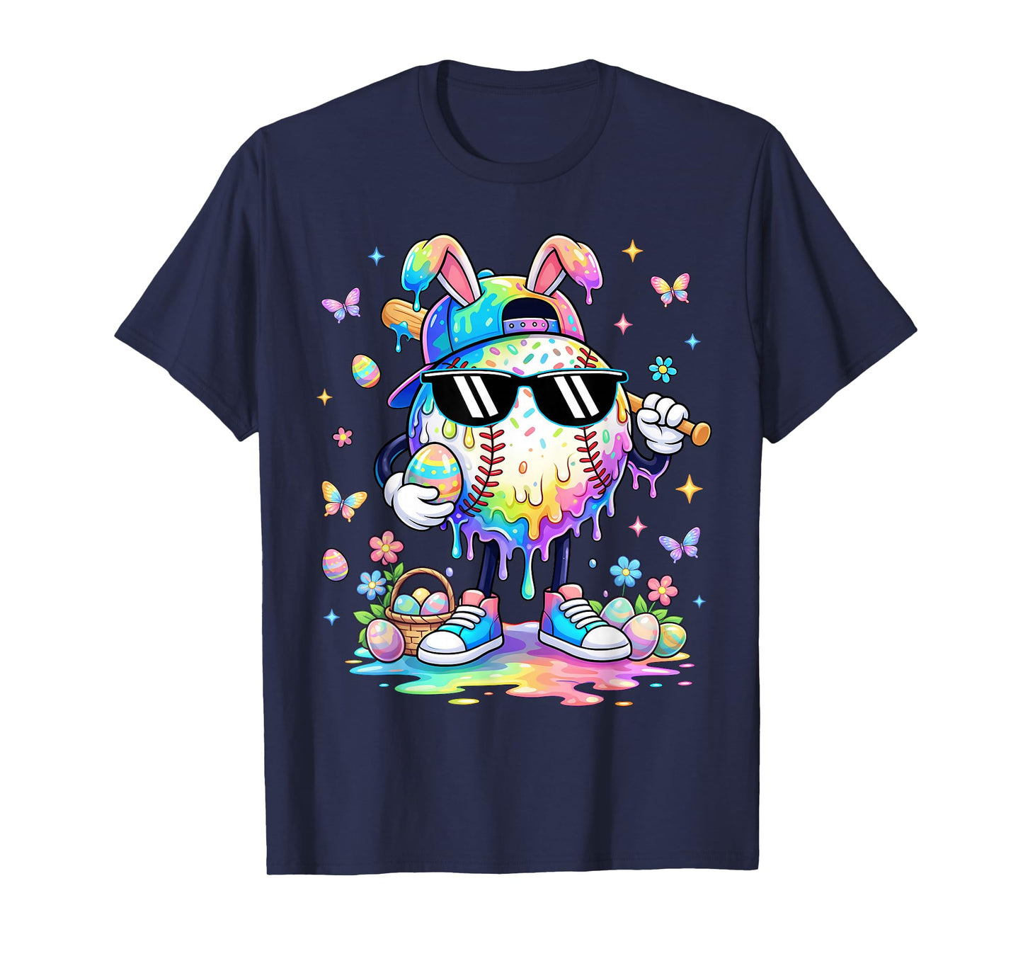Funny Baseball Drip Dripping Bunny Happy Easter Men Boys Kid T-Shirt