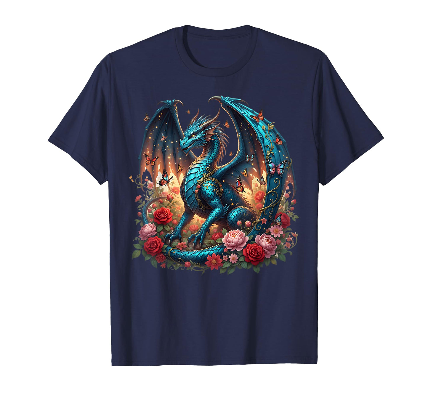 Japanese Dragon Butterflies Asian Roses Blossoms Dragon T-Shirt