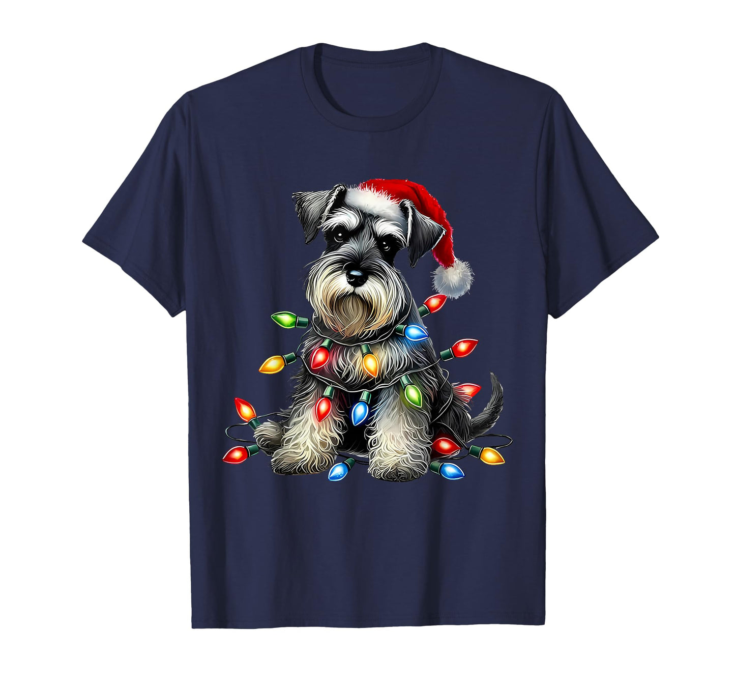 Christmas Schnauzer Dog Santa Hat Xmas Light Holiday Mom Dad T-Shirt
