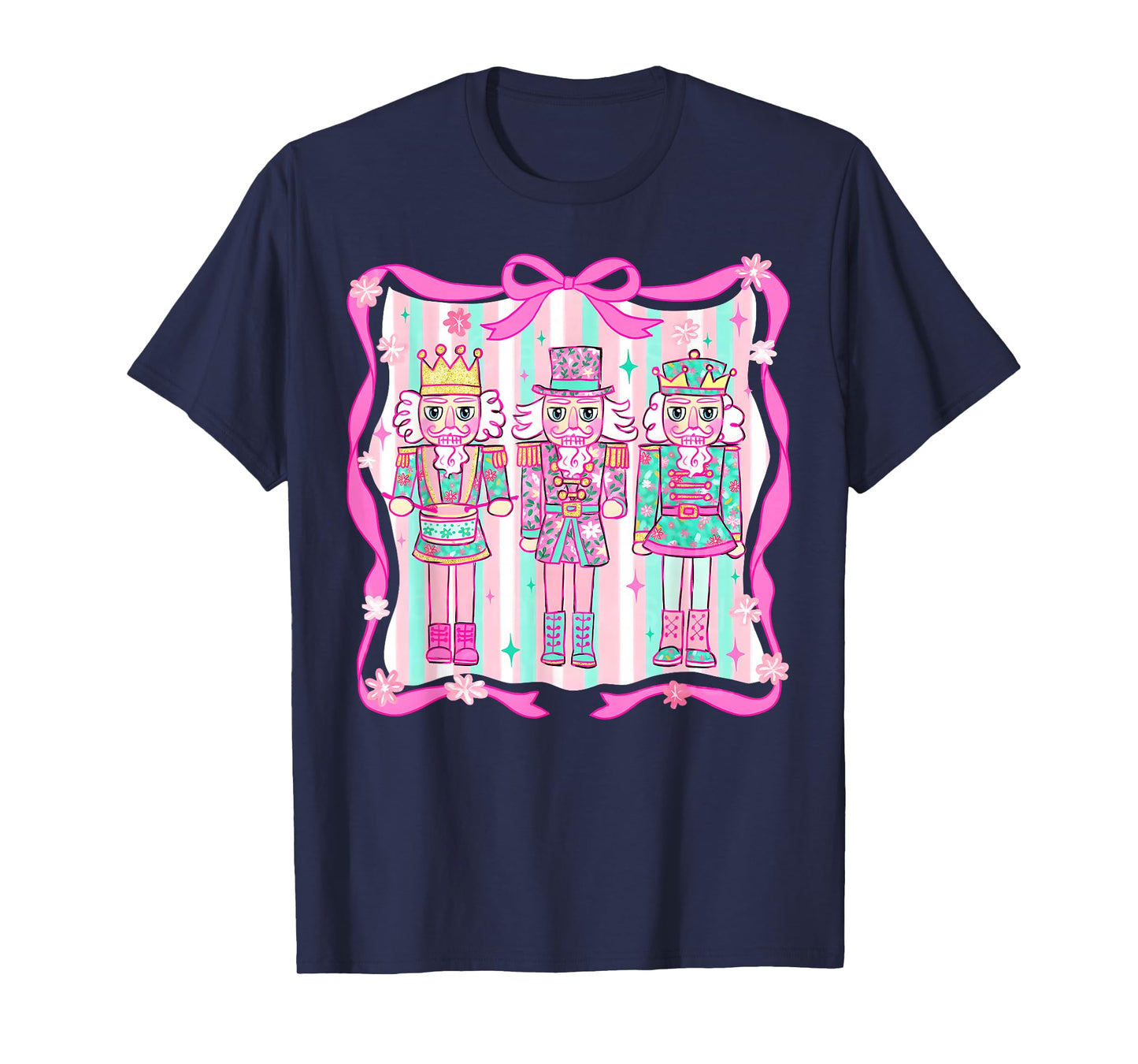 Preppy Christmas Pink Nutcrackers Coquette Bow Women Kids T-Shirt