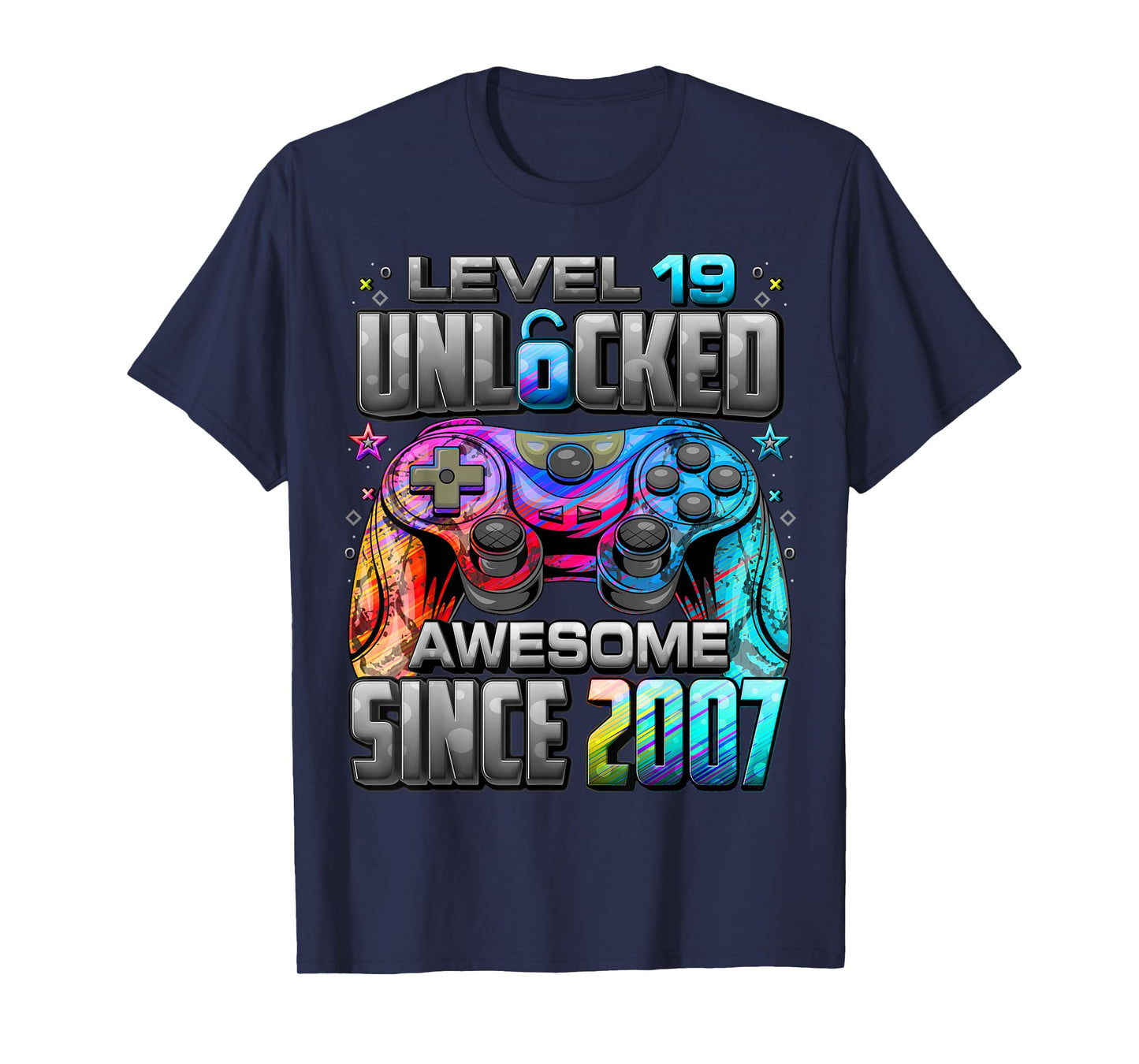 Level 19 Unlocked Awesome Since 2007 19th Birthday Gaming T-Shirt