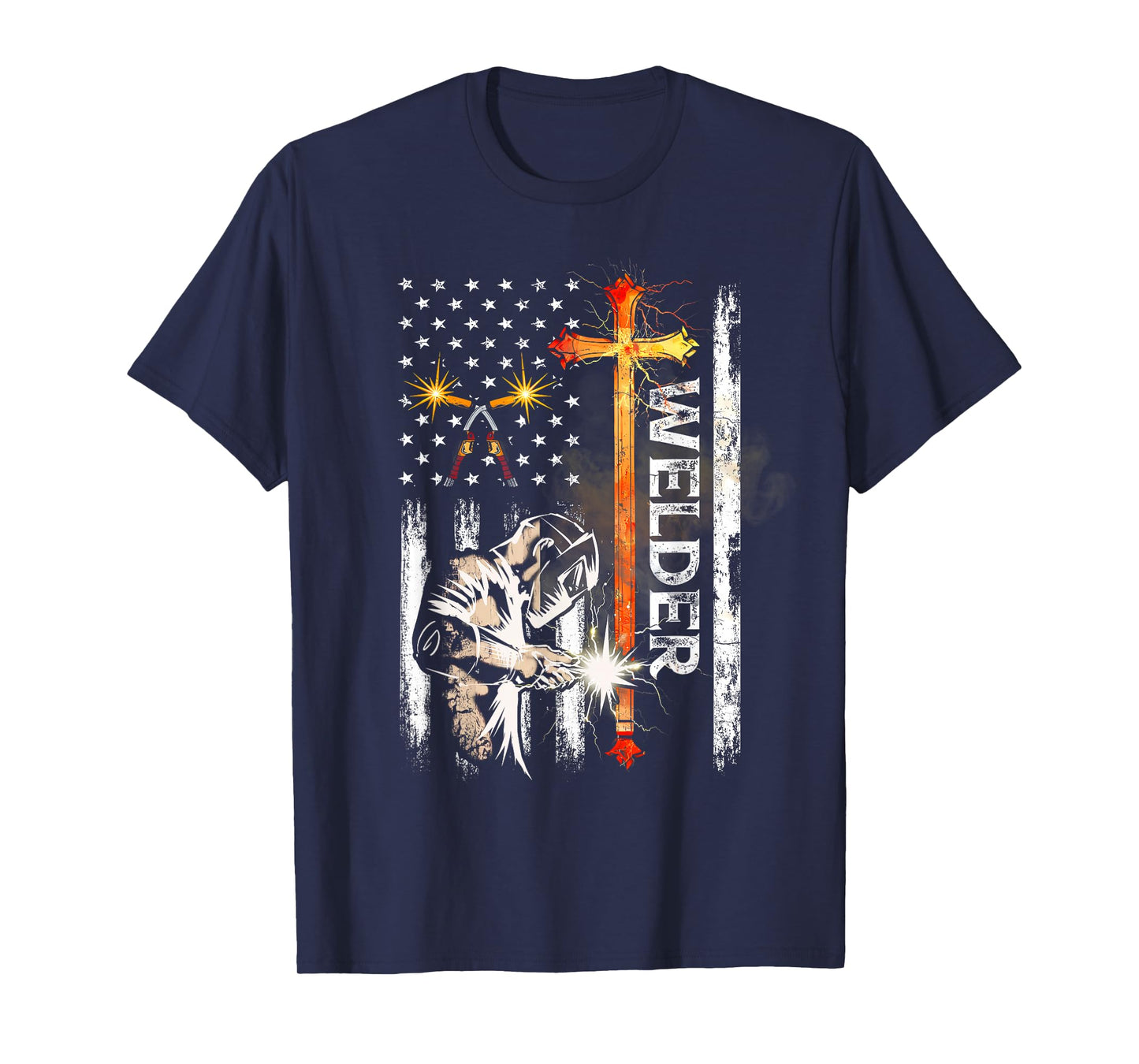 Welder American Flag Welding Faith Cross Christian T-Shirt