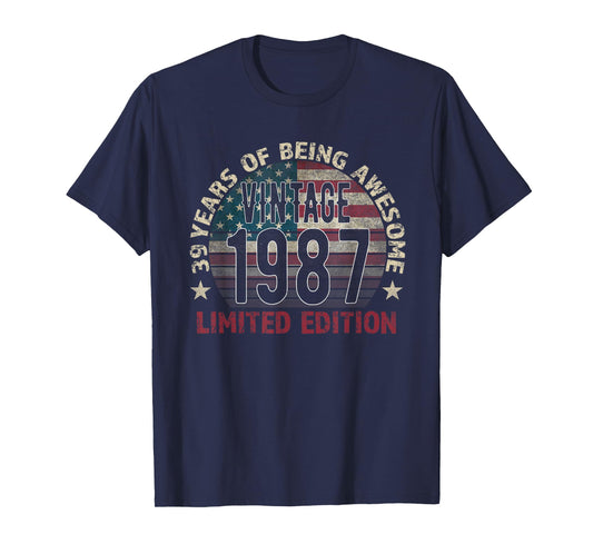 39th Birthday Gift Men Vintage Born 1987 Turning 39 Year Old T-Shirt