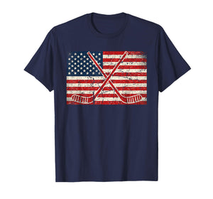 American Pride 4th of July Ice Hockey USA Flag Hockey Sticks T-Shirt