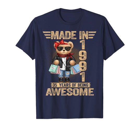 35 Year Old Made in 1991 Teddy Bear 35th Birthday Women Men T-Shirt