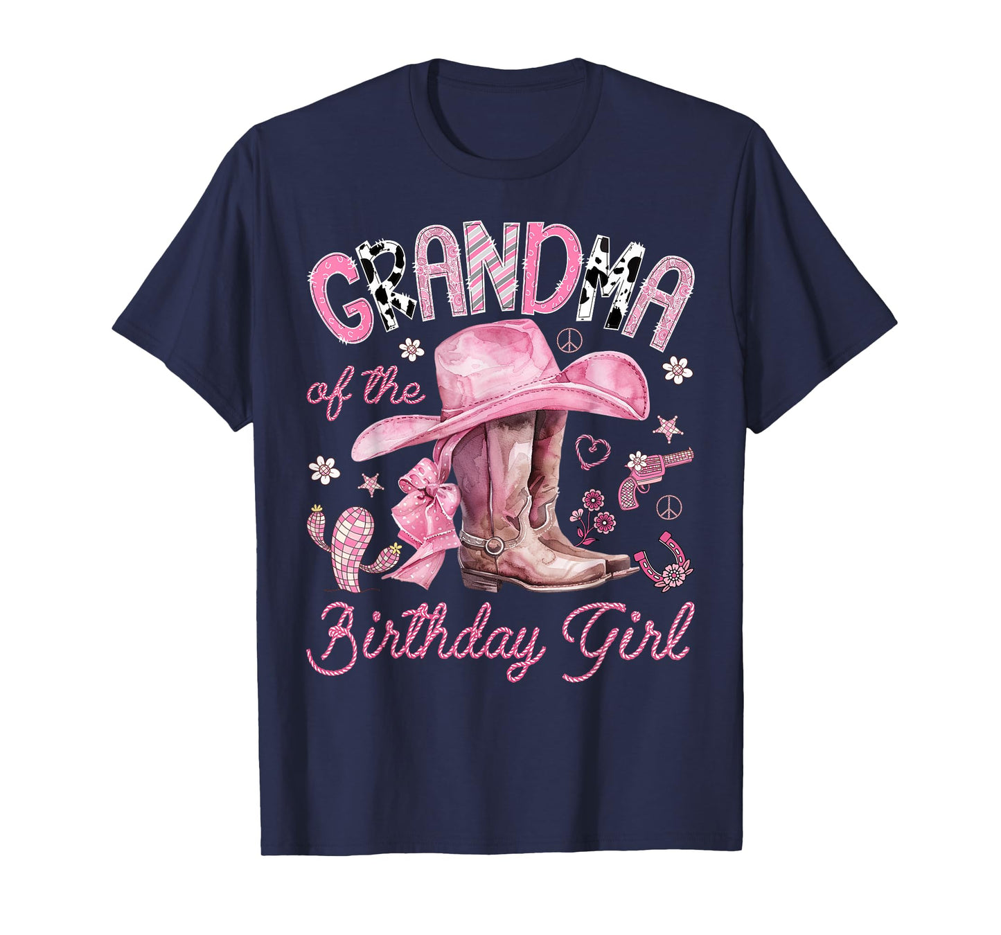 Grandma of The Birthday Girl Pink Cowgirl Western Rodeo T-Shirt