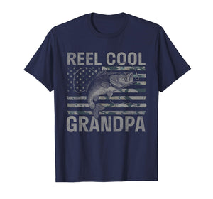 Reel Cool Grandpa Camo American Flag Bass Fishing T-Shirt