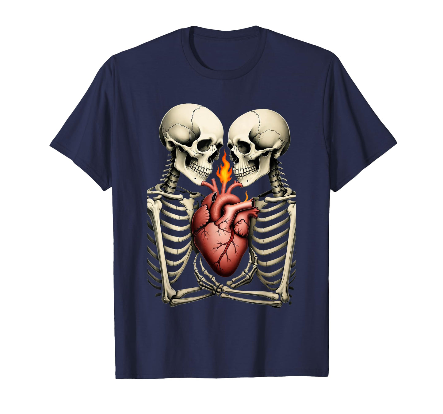 Gothic Skull Couple Flaming Heart Dark Romance Style T-Shirt