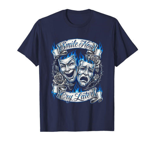 Smile Now Cry Later Chicano Masks Lowrider Art T-Shirt