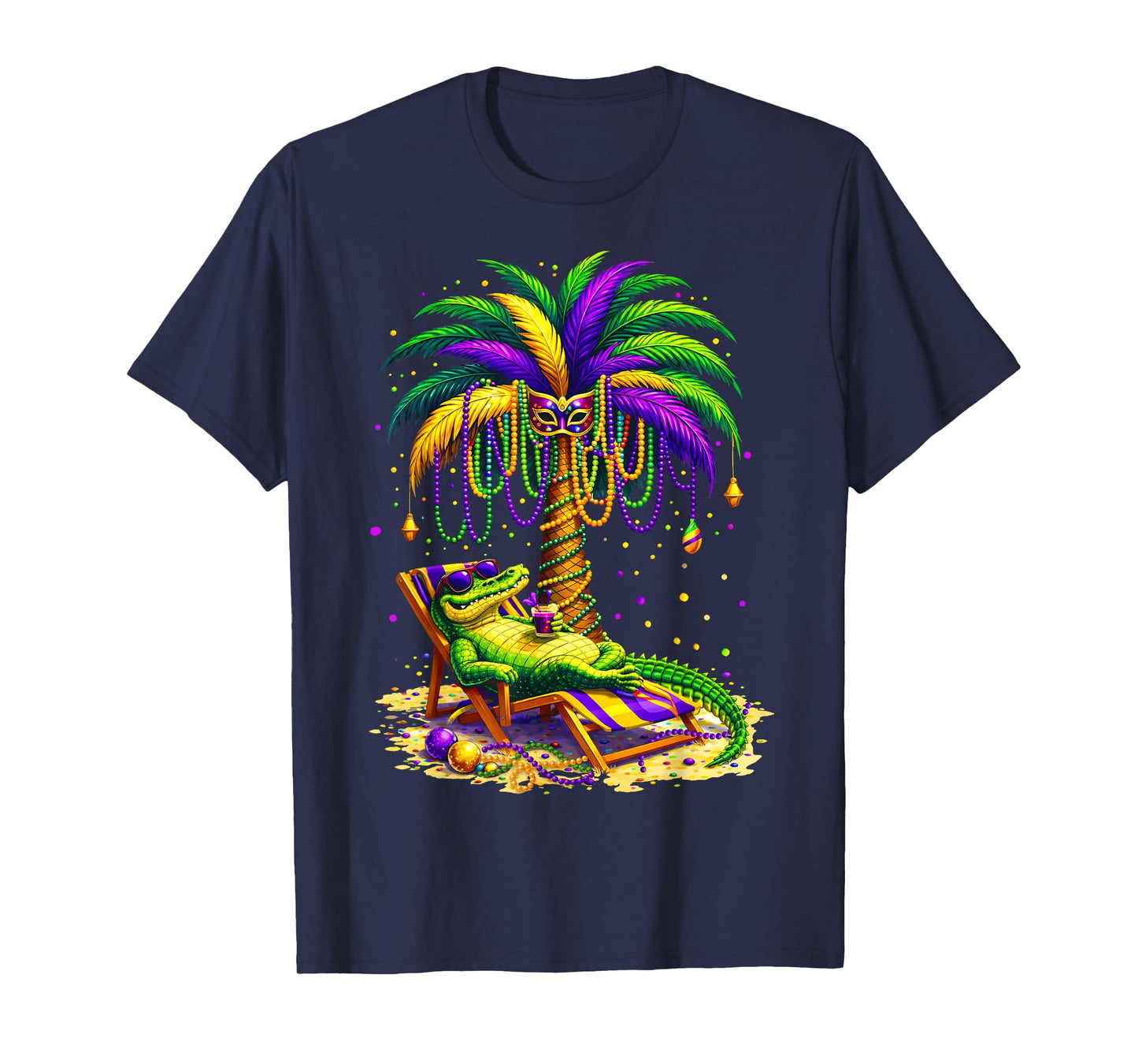 Palm Tree Mardi Gras Hawaiian Tropical Louisiana Alligator T-Shirt