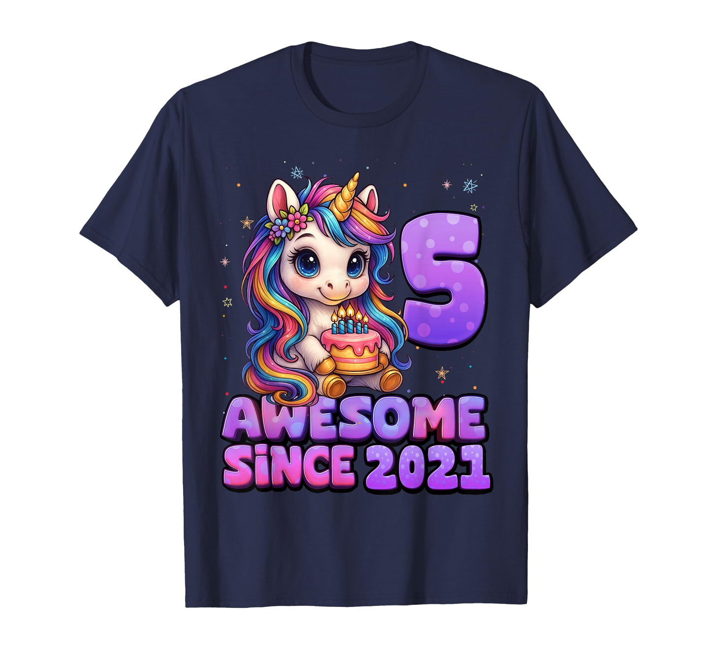 5 Year Old Girl Awesome Since 2021 Unicorn 5th Birthday Girl T-Shirt