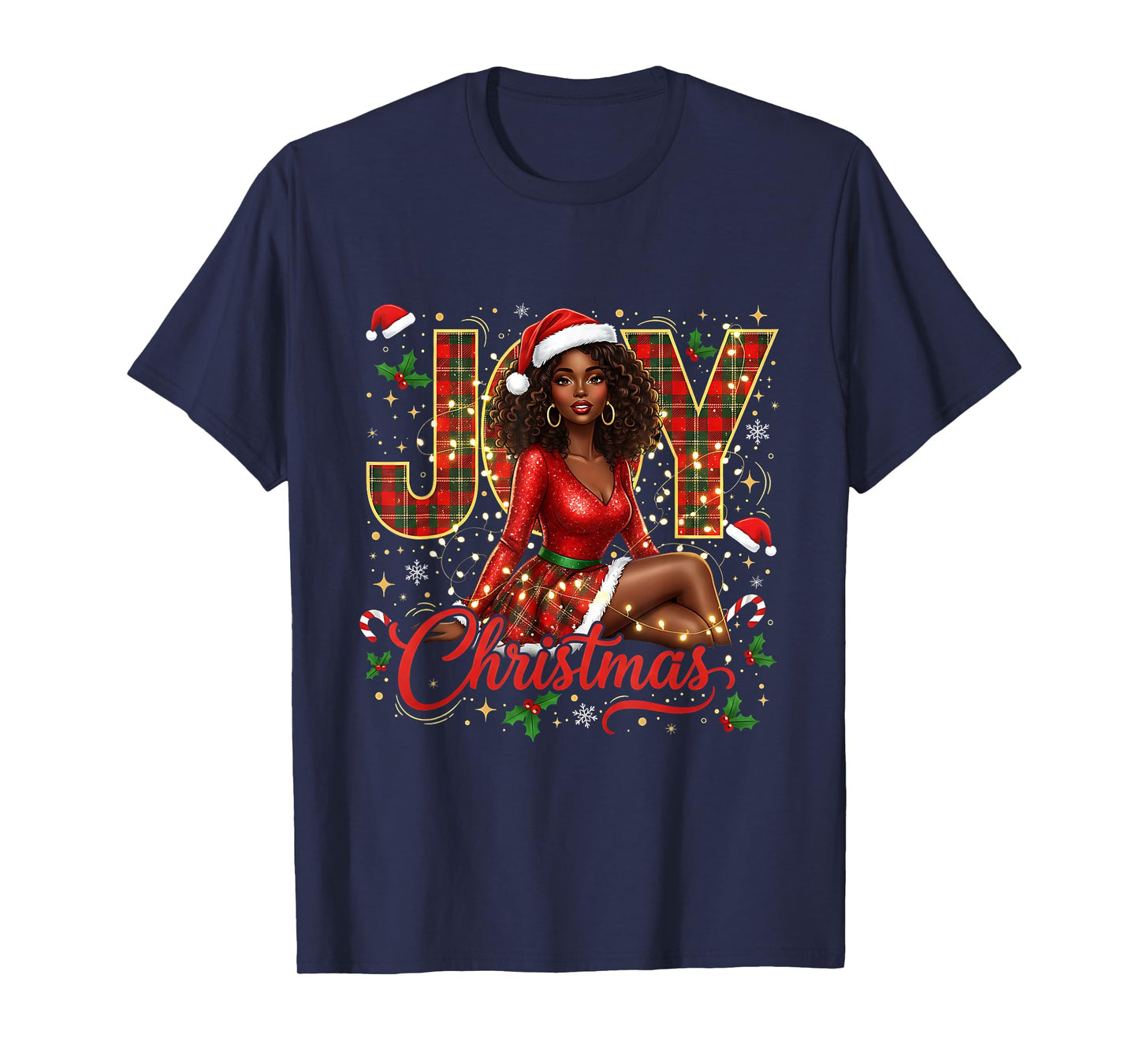 Santa Black Women Christmas Melanin Afro Woman Queen Claus T-Shirt