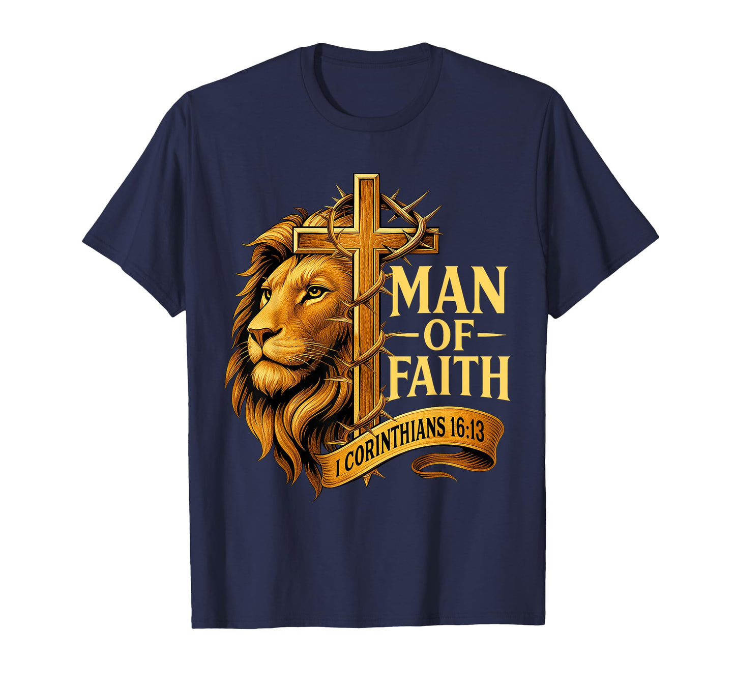 Man of Faith Lion Cross Christian Bible Verse T-Shirt