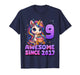 9 Year Old Awesome Since 2017 Unicorn 9th Birthday Girl T-Shirt