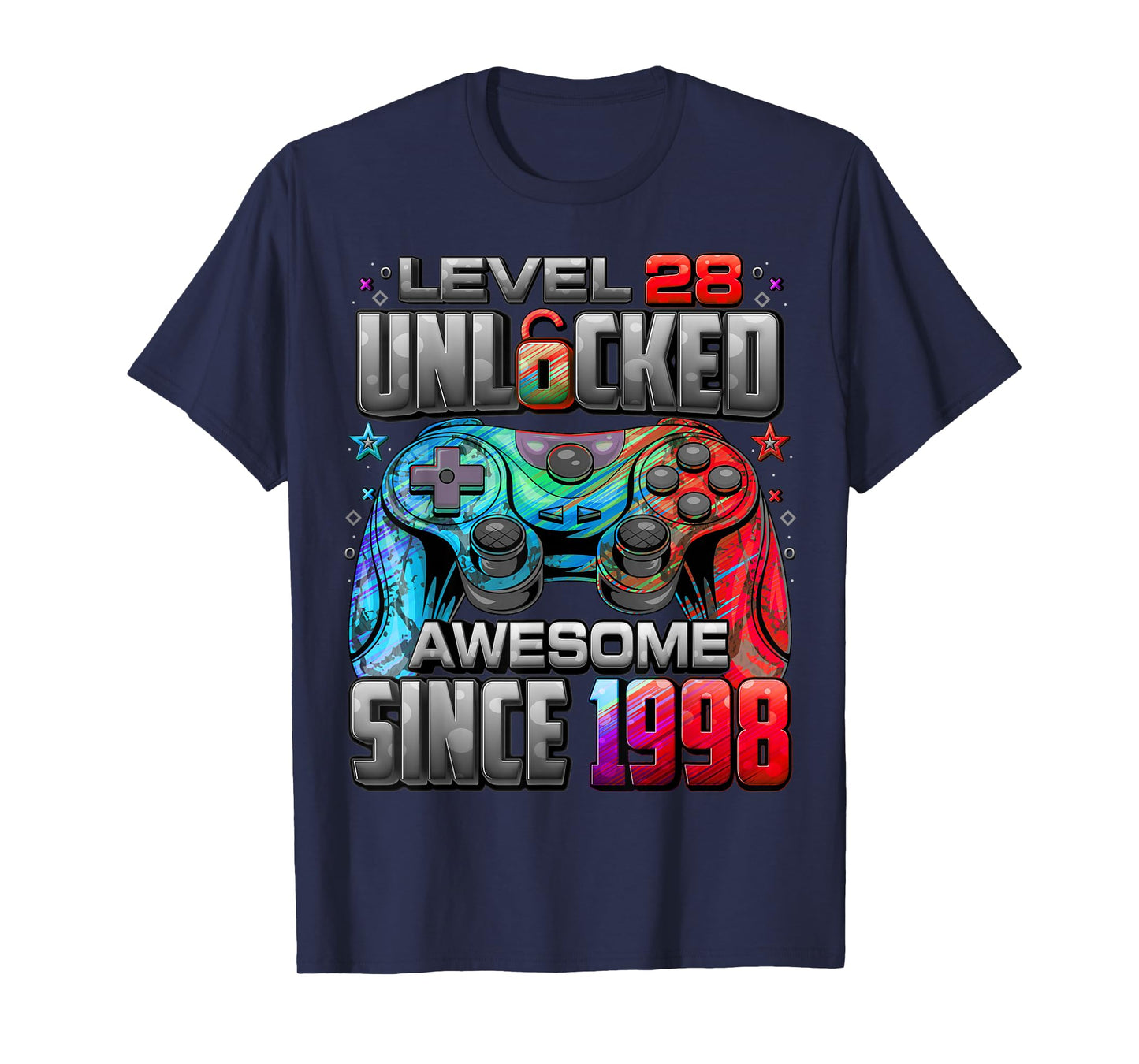 Level 28 Unlocked Awesome Since 1998 28th Birthday Gaming T-Shirt
