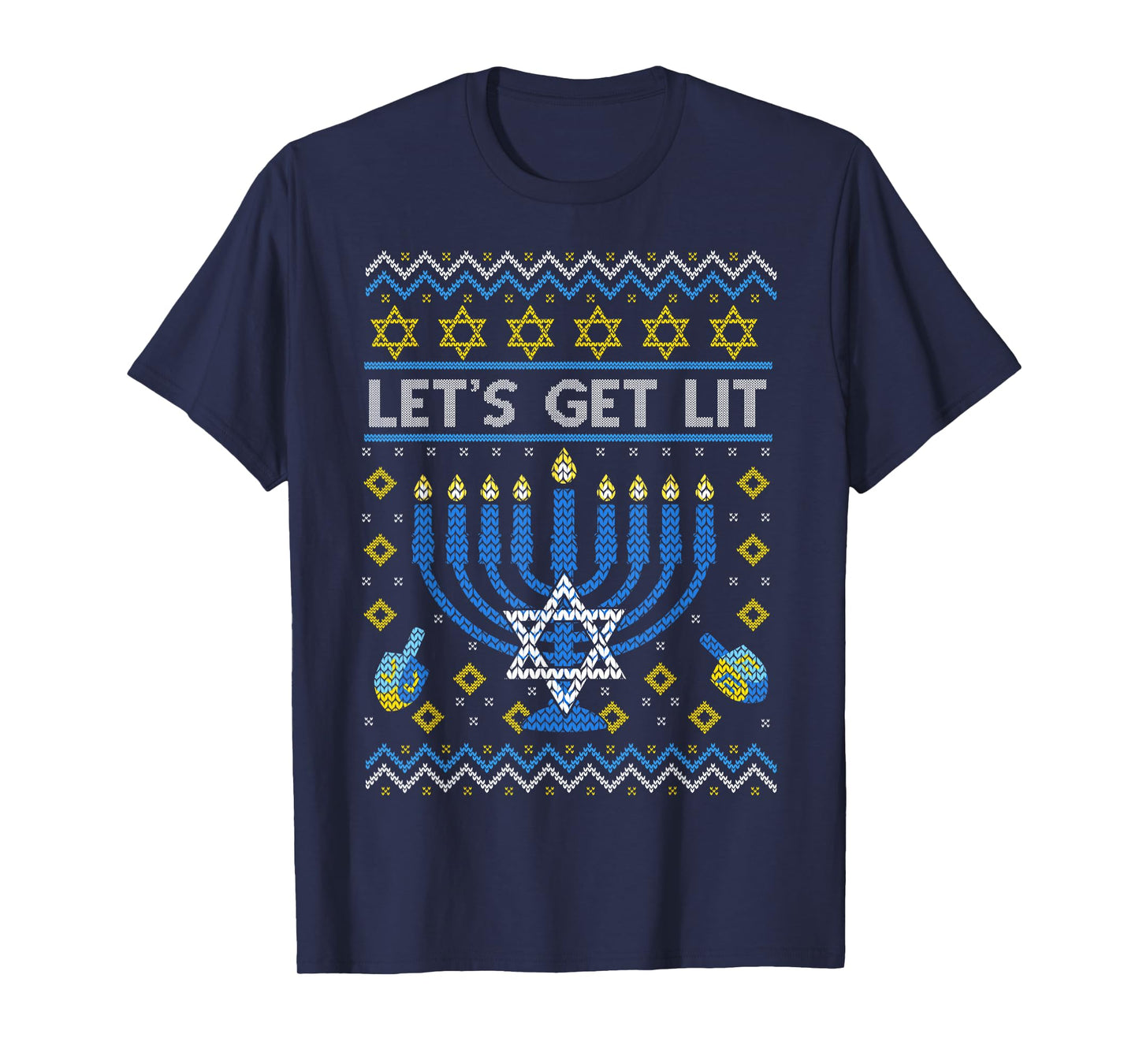Let's Get Lit Funny Jewish Holiday Chanukah Ugly Hanukkah T-Shirt