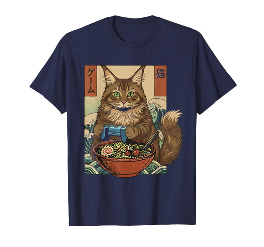 Cute Kawaii Gamer Cat Funny Ramen Retro Japanese Cat Gaming T-Shirt