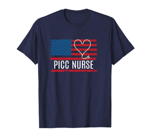 PICC Nurse USA Flag Heart Vascular Access Infusion Long Sleeve T-Shirt