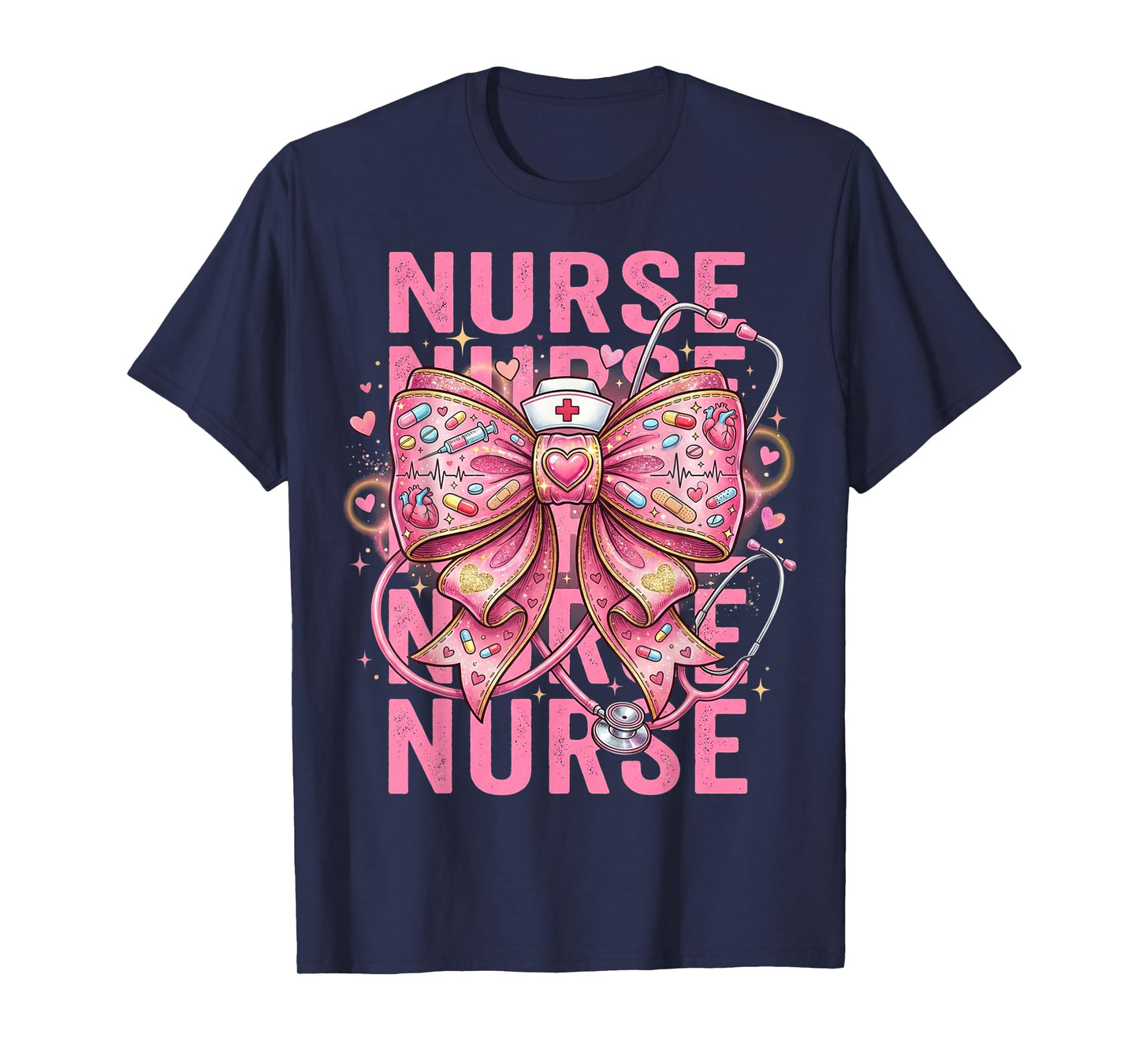 Pink Healthcare ER RN CNA ICU Valentine Nurse Heart Nurses T-Shirt