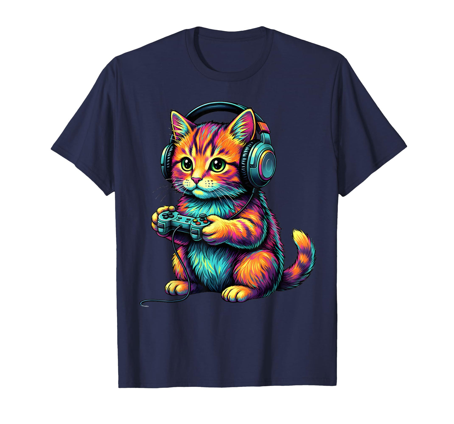Funny Kitten Cat Playing Video Games Vintage Cat Gaming T-Shirt