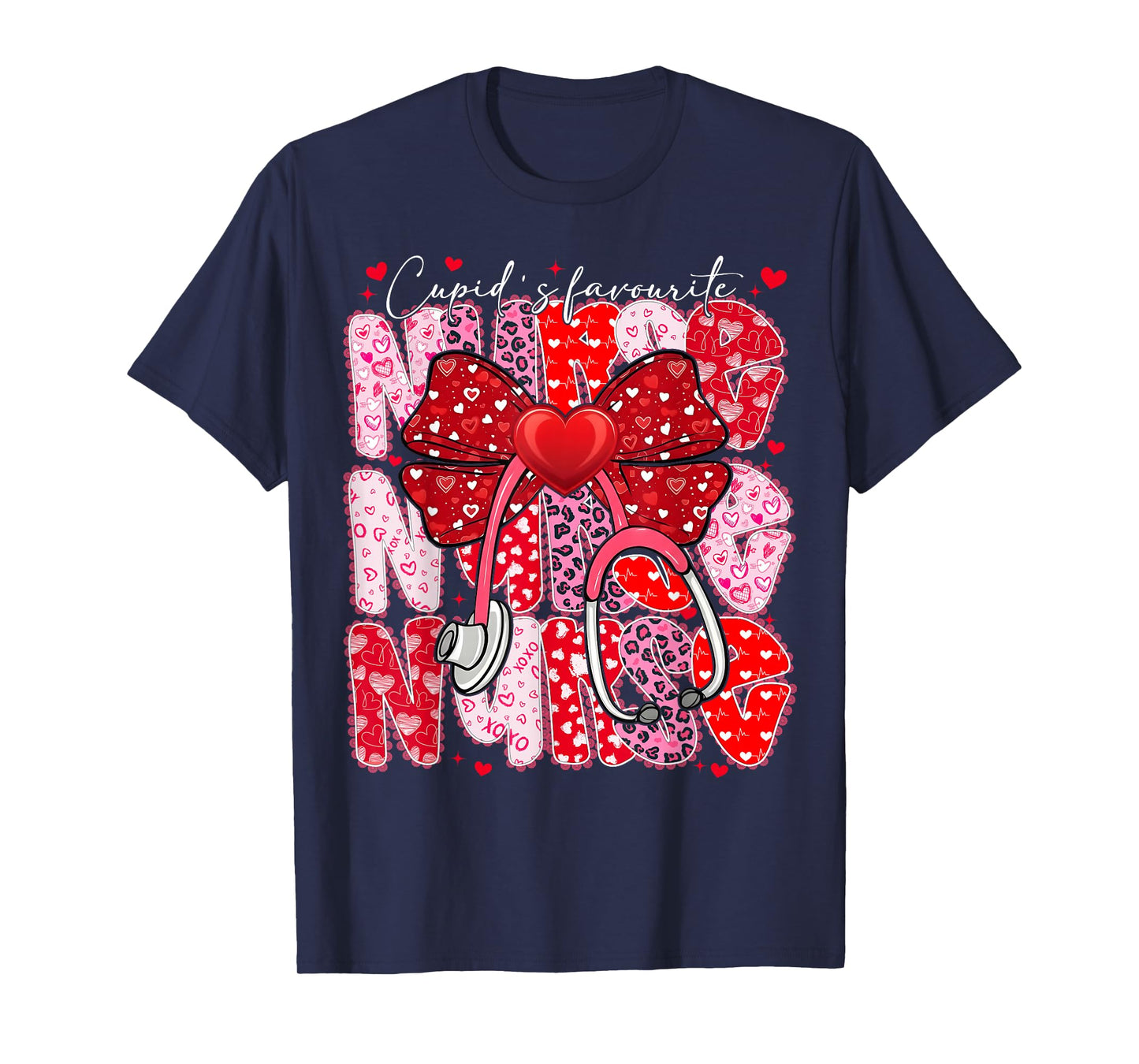 Cupid's Favorite Nurse Valentine Girl Women Coquette Bow T-Shirt