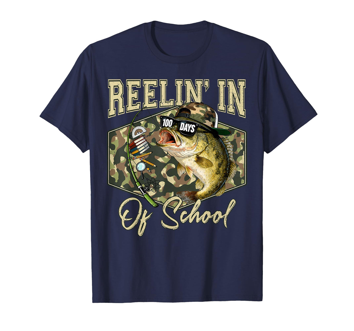 Reelin' in 100 Days of School Bass Fishing Lover Boy Teen T-Shirt