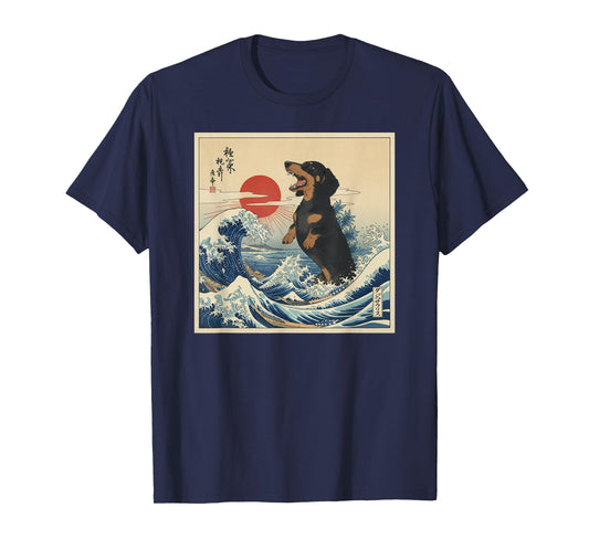 Dog Dachzilla Funny Dachshund Japanese Wave Parody T-Shirt