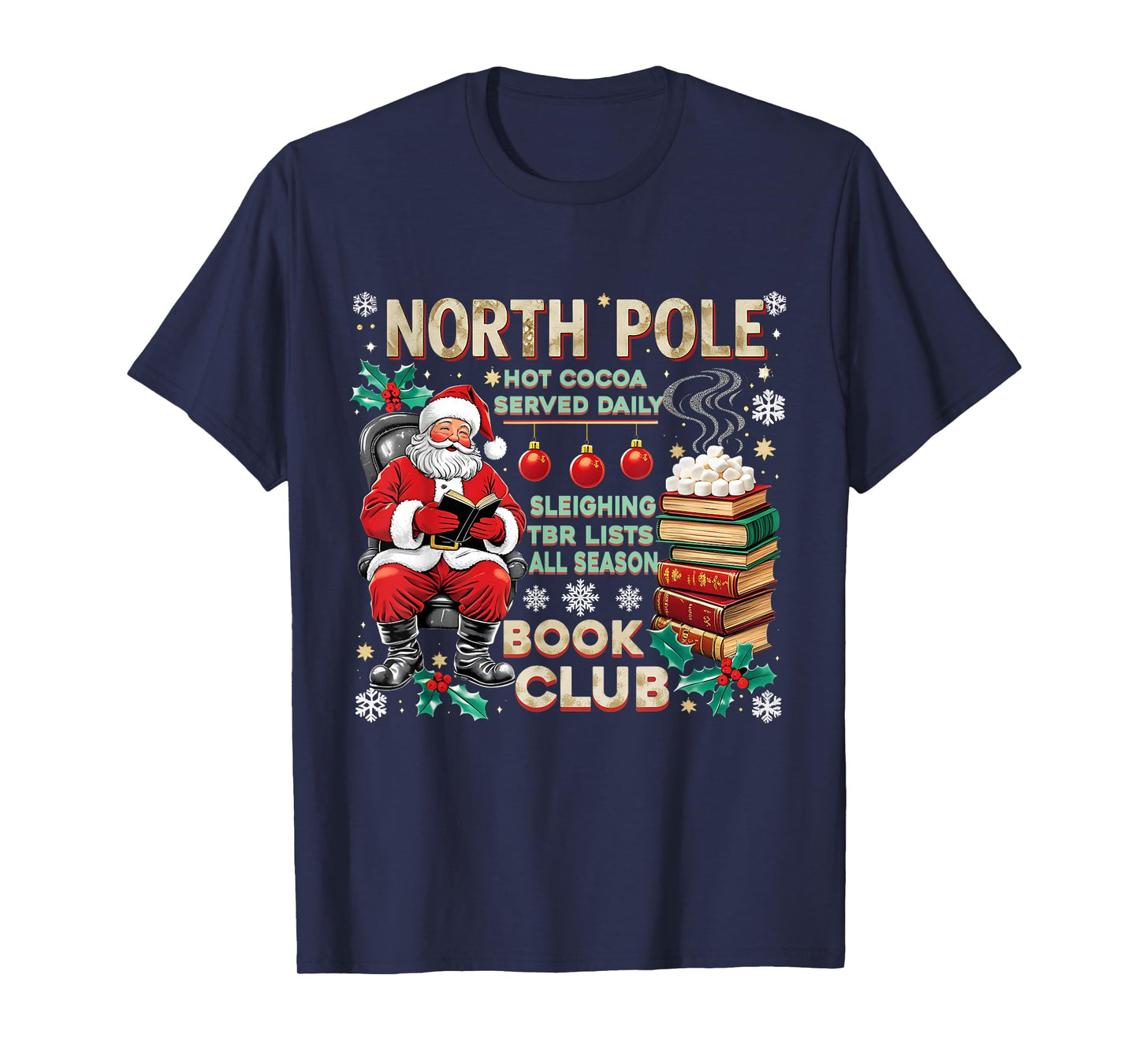 North Pole Book Club Cozy Christmas Reading Art T-Shirt