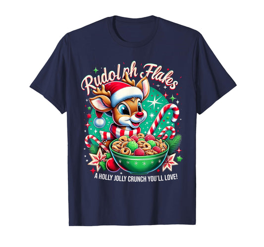 Rudolph Flakes Funny Retro Christmas Reindeer Design T-Shirt
