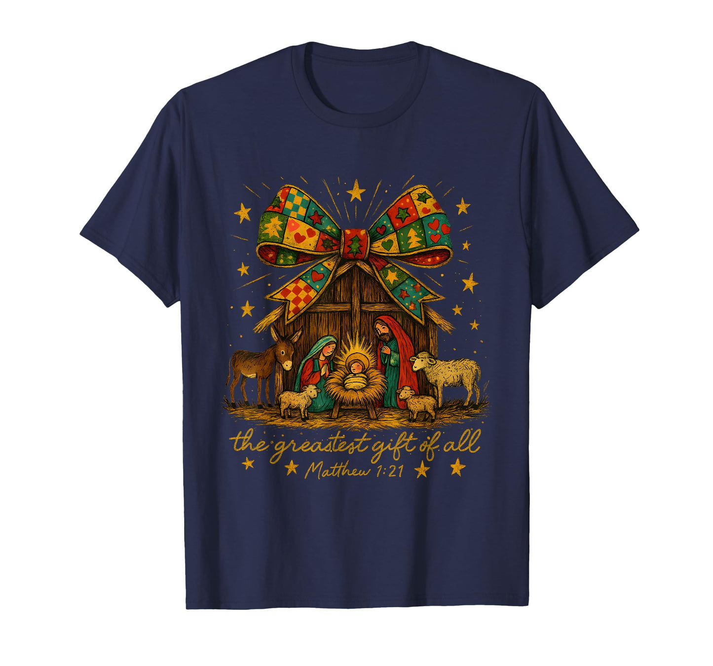Colorful Nativity – Greatest Gift Matthew 1:21 T-Shirt