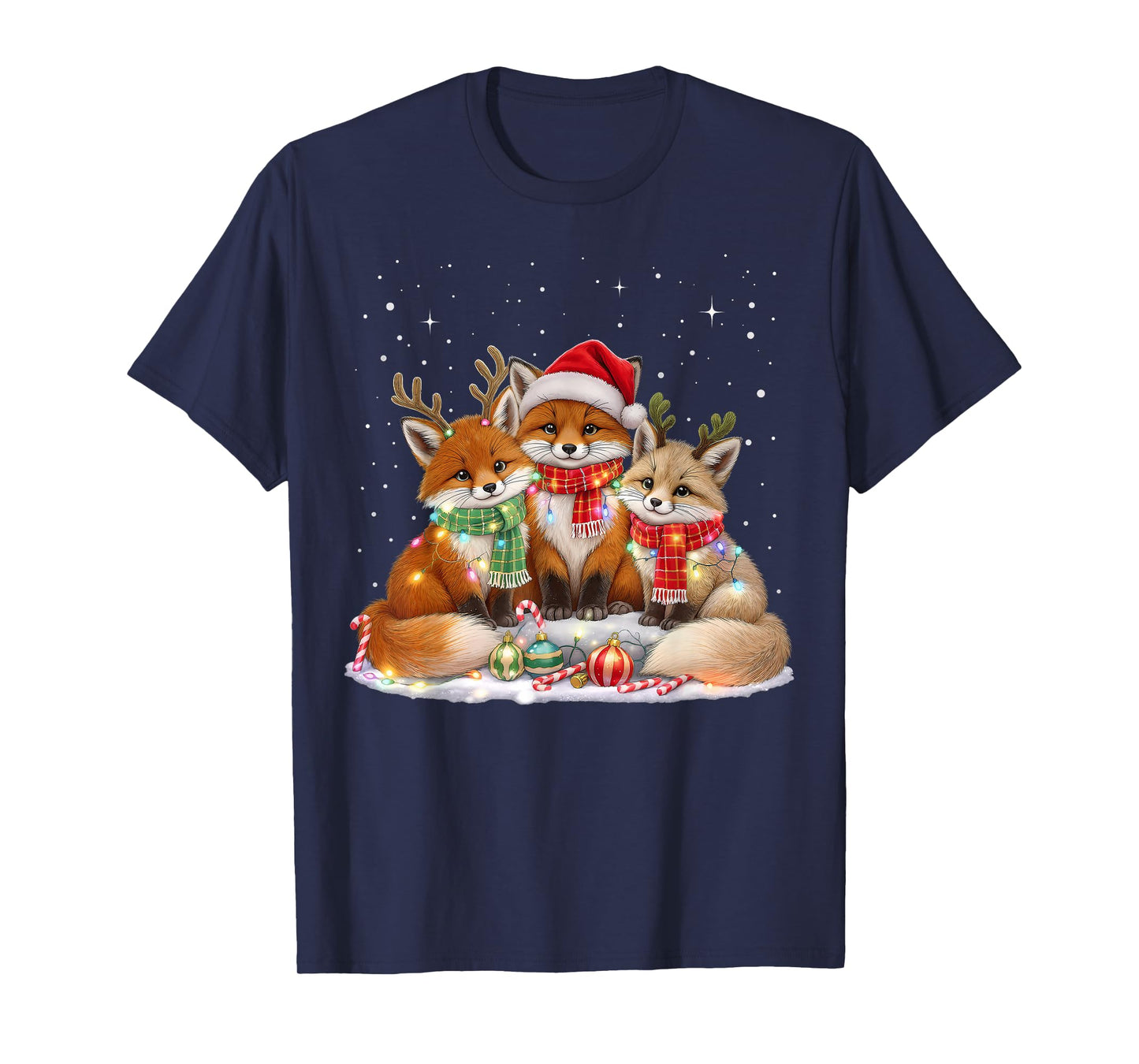 Funny Fox Christmas Lights Santa Xmas Forest Animals Holiday T-Shirt
