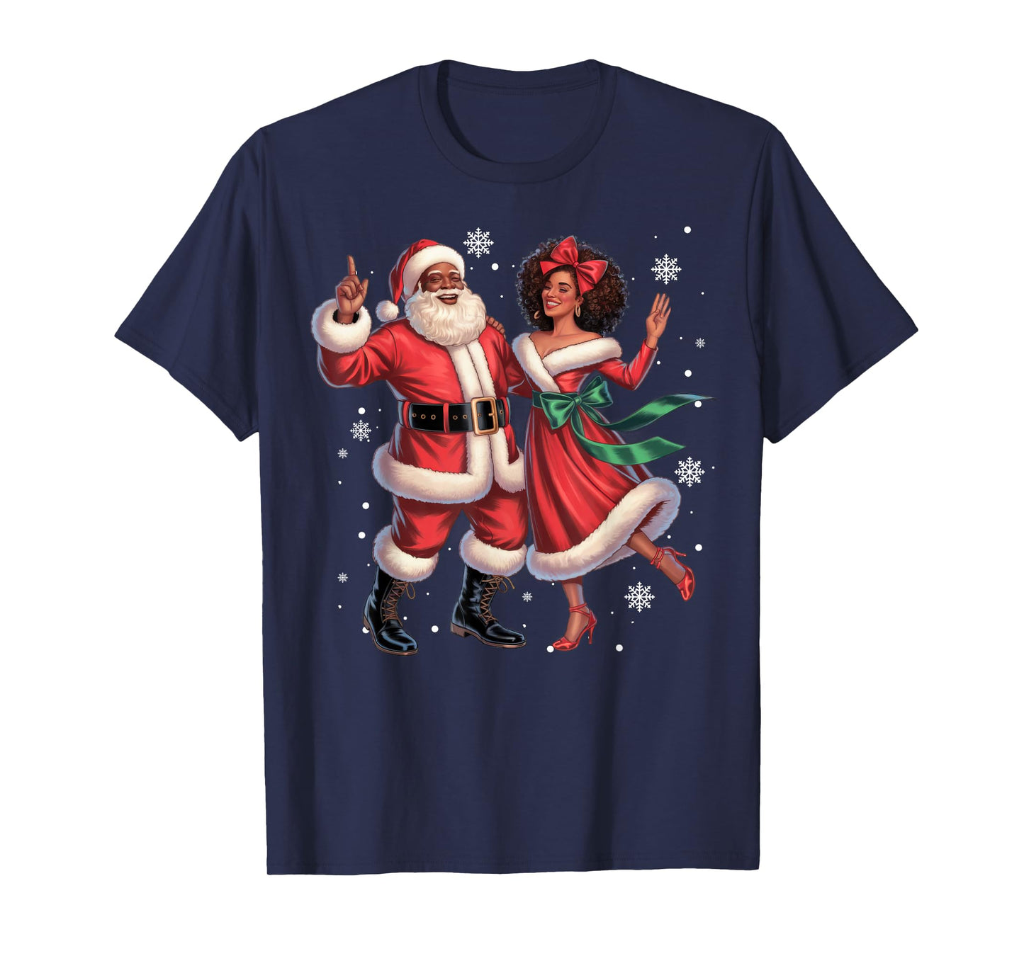 African American Mrs Claus Melanin Christmas Couple Pajama T-Shirt