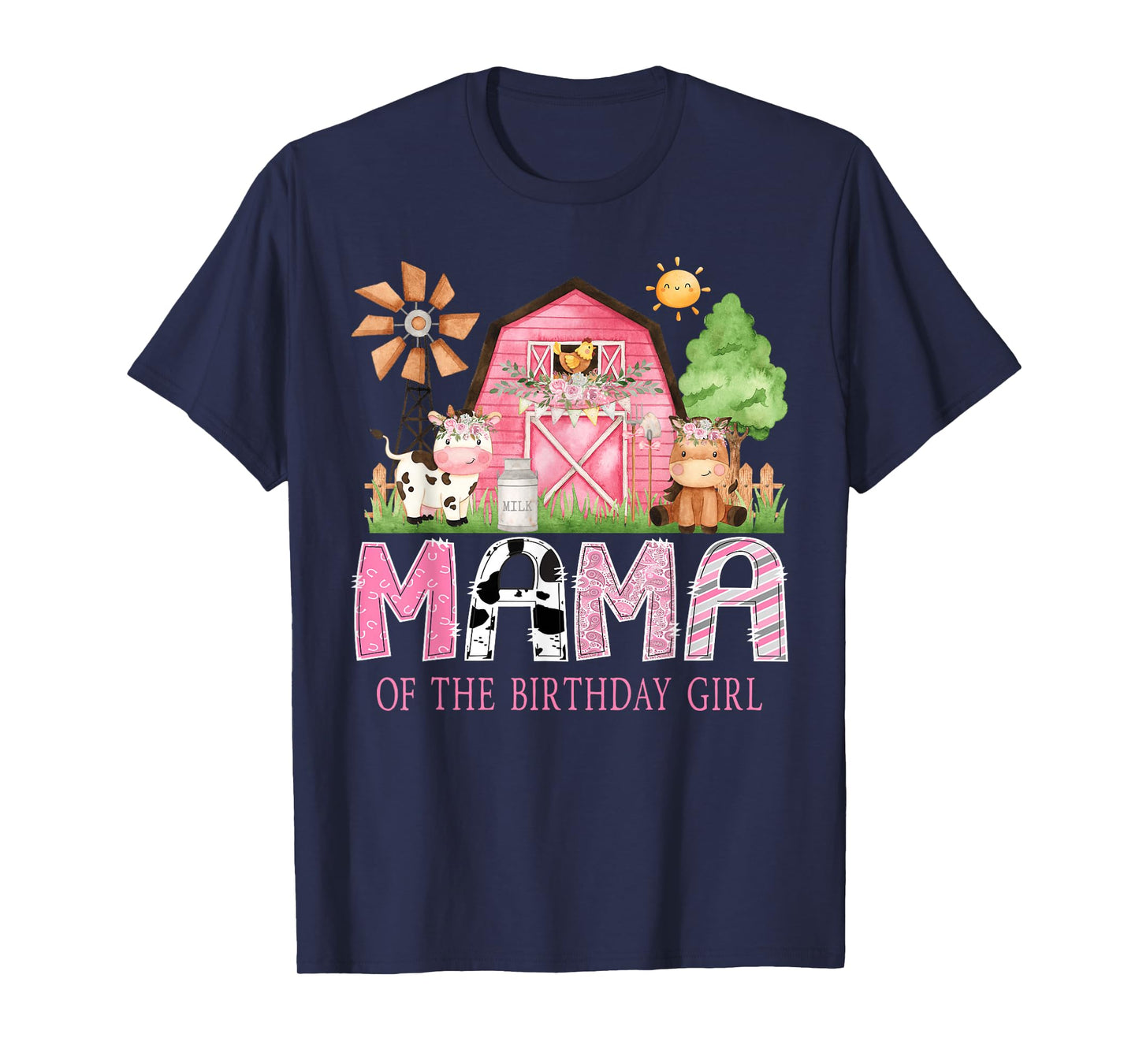 Mama of The Birthday Girl 1St Birthday Pink Cow Farm T-Shirt