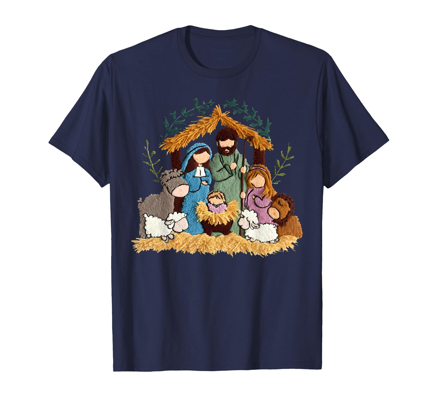 Nativity Scene Jesus Birth Christian Christmas Xmas Crochet T-Shirt