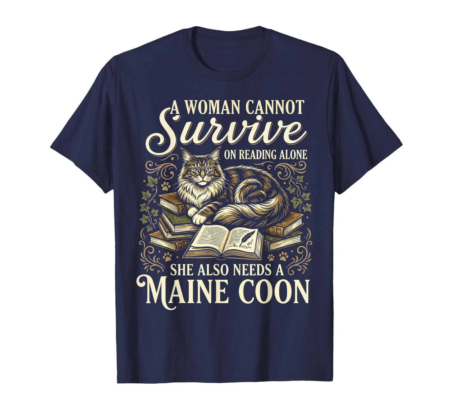 Funny Maine Coon Mom Book Lover Reading Cat Bookworm T-Shirt