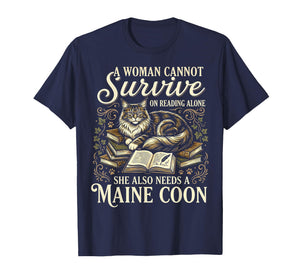 Funny Maine Coon Mom Book Lover Reading Cat Bookworm T-Shirt