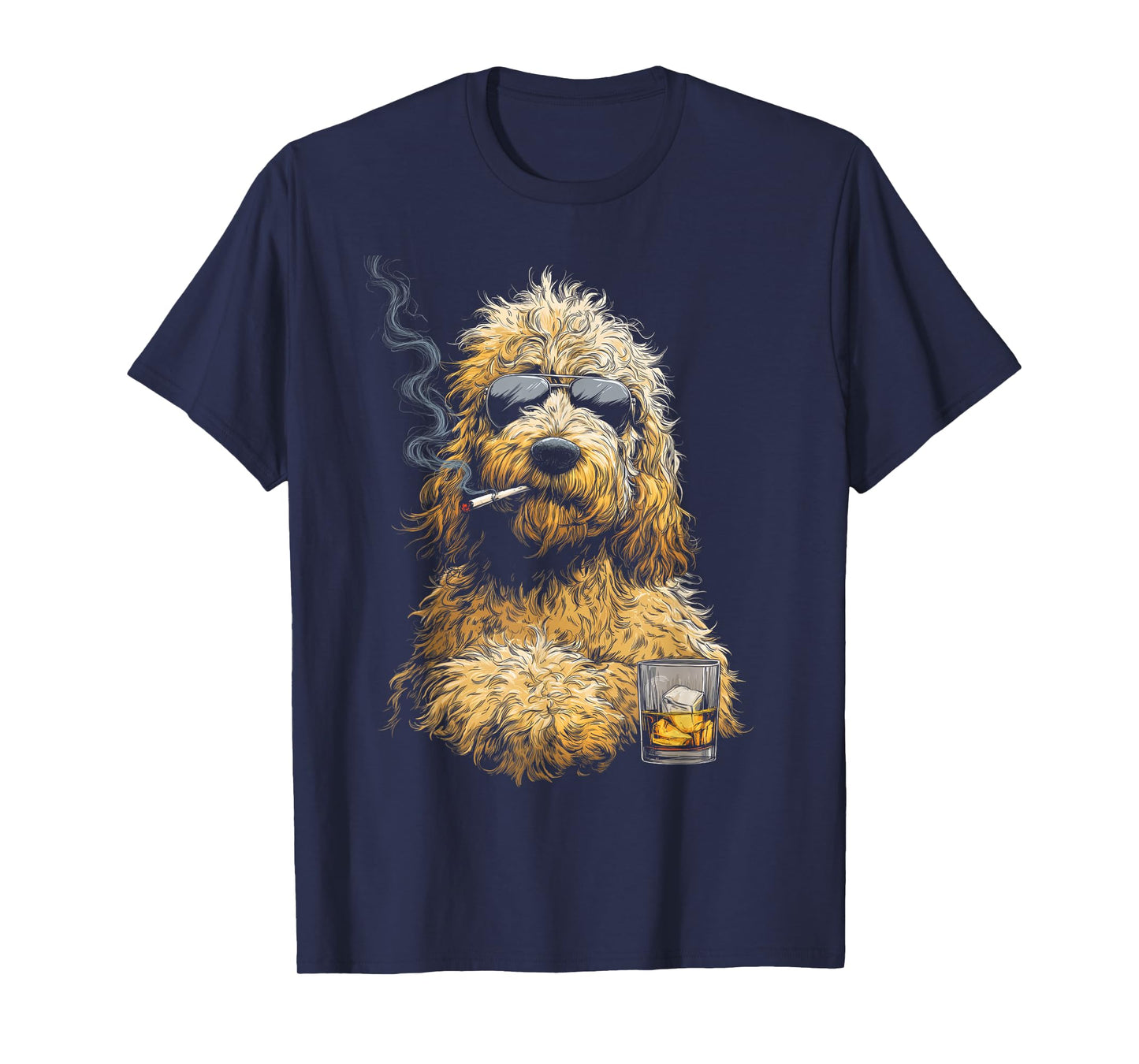 Goldendoodle Smoking Cigarette Whisky Lover Funny Doodle Dog T-Shirt