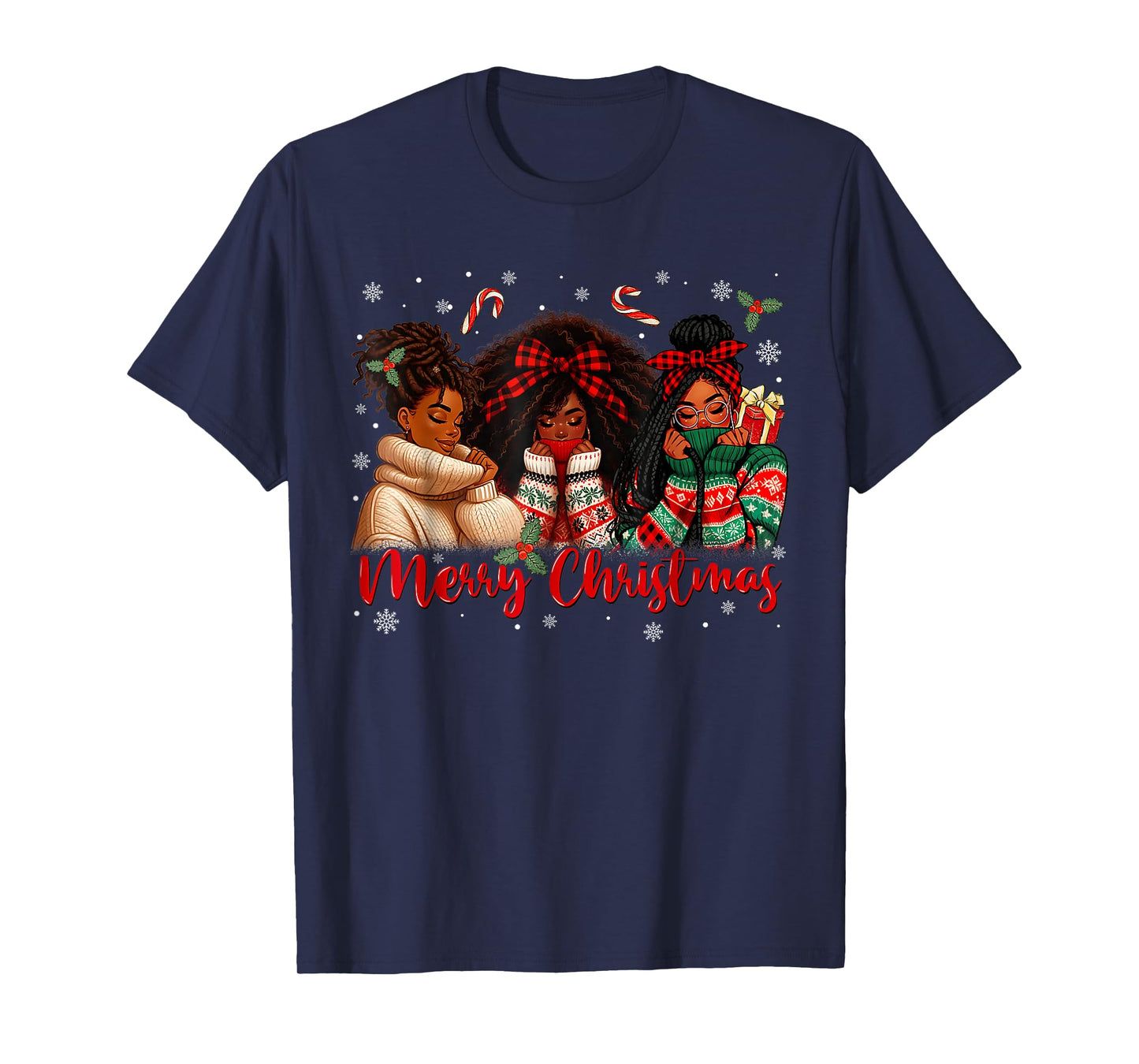 Black African Girl American Melanin Christmas Santa Hat Xmas T-Shirt