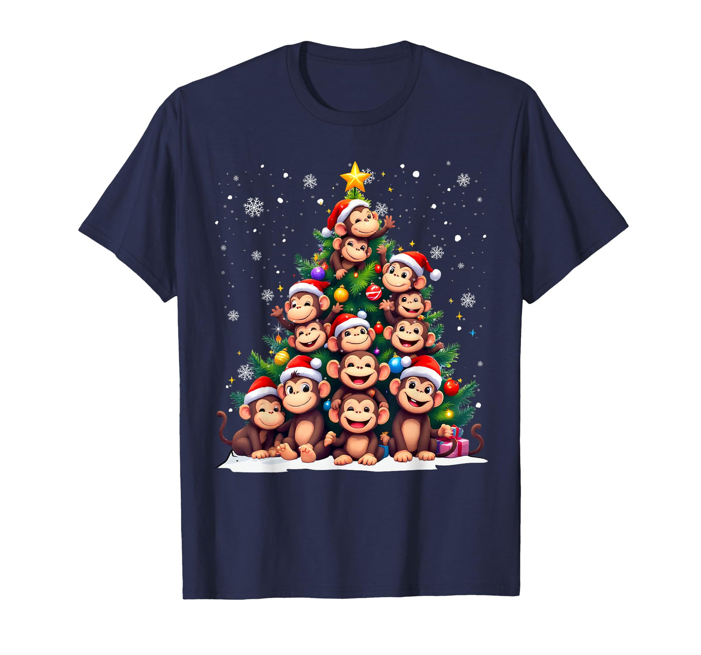 Funny Christmas Tree Monkey Family Xmas Pajamas T-Shirt