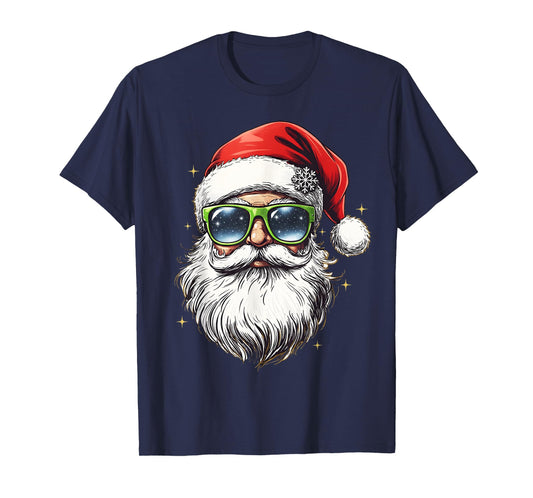 Retro Cool Santa Claus Face Sunglasses Christmas Men Boys T-Shirt