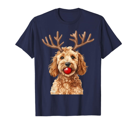 Doodle Dog Reindeer Red Nose Christmas Funny Pet T-Shirt
