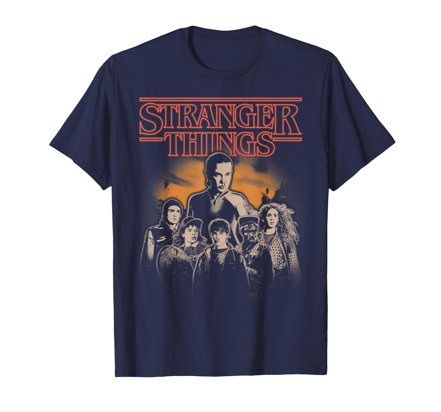 Stranger Things Group Portrait Shot in Black and White T-Shirt